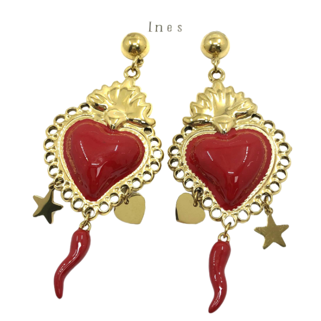 ARETES ZO14563E DORADO+ROJO Acero Inoxidable