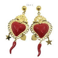 ARETES ZO14563E DORADO+ROJO Acero Inoxidable