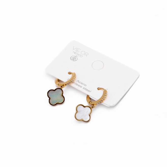 ARETES ZO14153E DORADO+BLANCO Acero Inoxidable