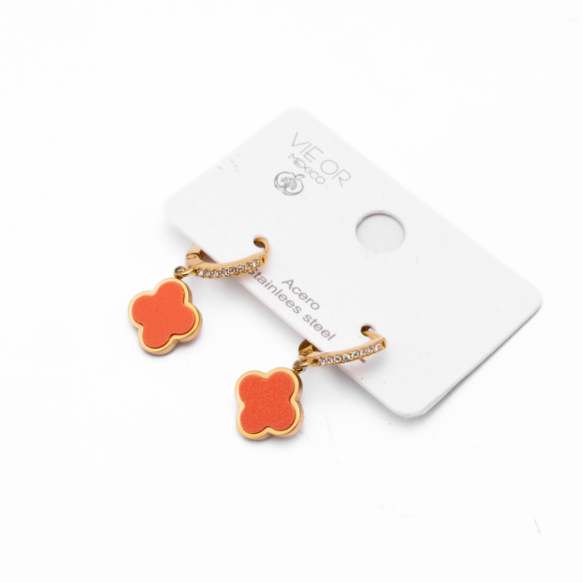 ARETES ZO14153E DORADO+NARANJA Acero Inoxidable
