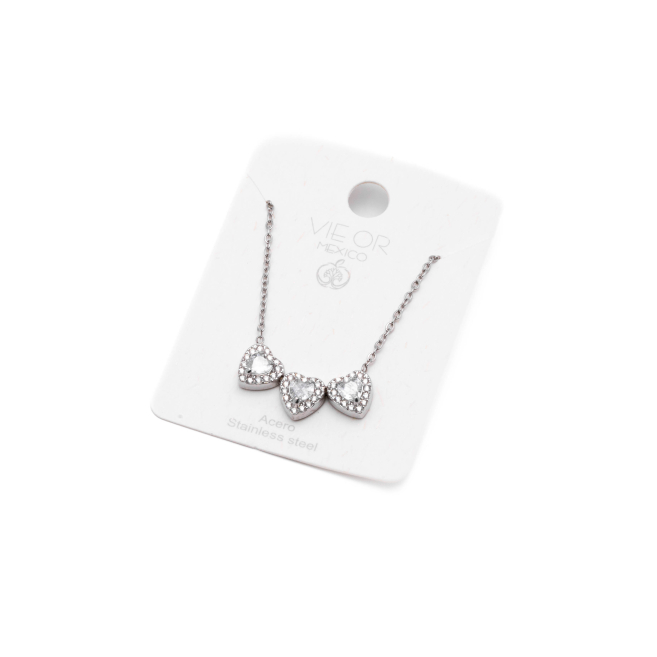 COLLAR ZO14967N PLATEADO+BLANCO Acero Inoxidable