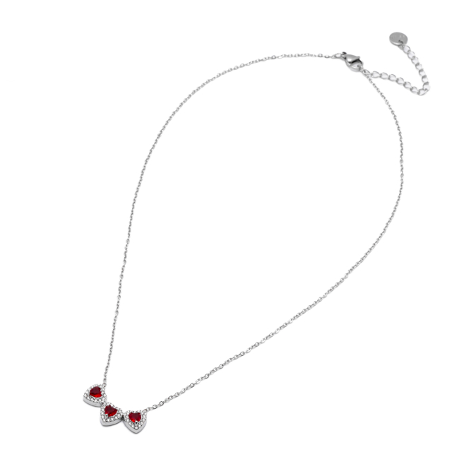 COLLAR ZO14967N PLATEADO+ROJO Acero Inoxidable