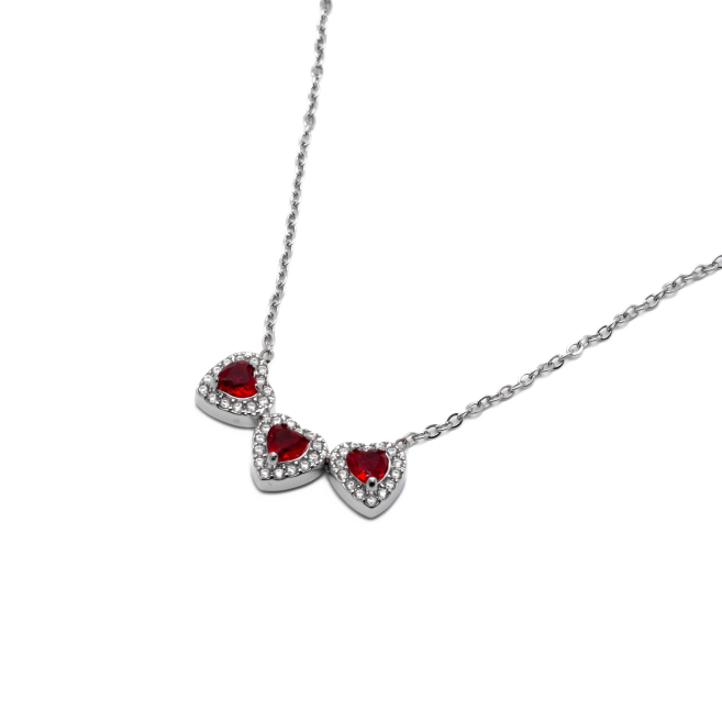 COLLAR ZO14967N PLATEADO+ROJO Acero Inoxidable