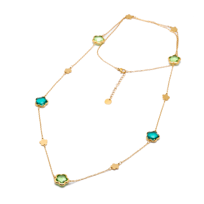 COLLAR ZO14520N/12MM/90+5CM DORADO+VERDE Acero Inoxidable E57
