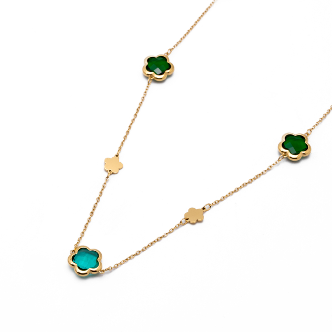 COLLAR ZO14520N/12MM/90+5CM DORADO+VERDE Acero Inoxidable E57