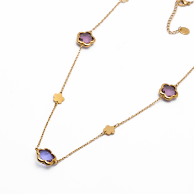 COLLAR ZO14520N/12MM/90+5CM DORADO+LILA Acero Inoxidable E57