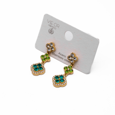 ARETES ZO14542E DORADO+BLANCO/VERDE Acero Inoxidable G35
