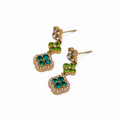 ARETES ZO14542E DORADO+BLANCO/VERDE Acero Inoxidable G35