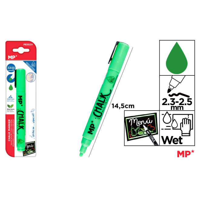 MARCADOR TIZA LIQUIDA LIMPIEZA HUMEDO VERDE - E38