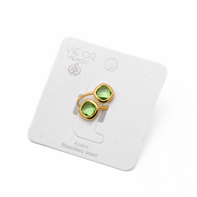 ANILLO ZO14492R DORADO+VERDE Acero Inoxidable