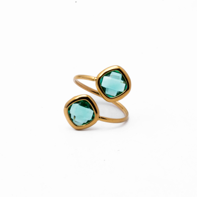 ANILLO ZO14492R DORADO+VERDE OSCURO Acero Inoxidable