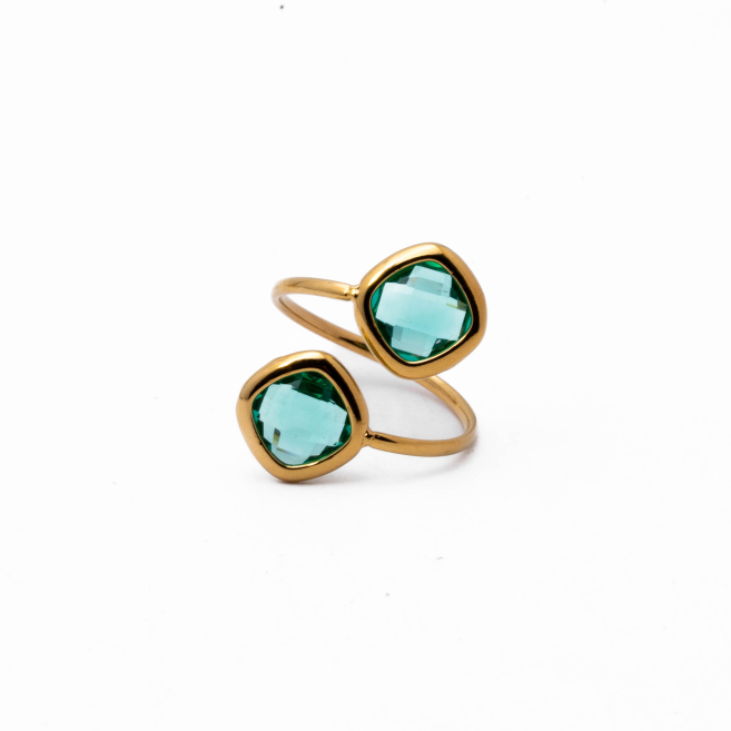 ANILLO ZO14492R DORADO+VERDE OSCURO Acero Inoxidable 2A110