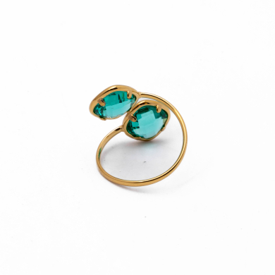 ANILLO ZO14492R DORADO+VERDE OSCURO Acero Inoxidable