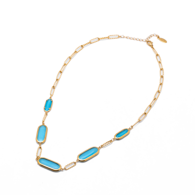 COLLAR ZO13503N DORADO+AZUL Acero Inoxidable