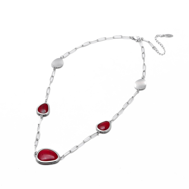 COLLAR ZO13505N PLATEADO+ROJO Acero Inoxidable