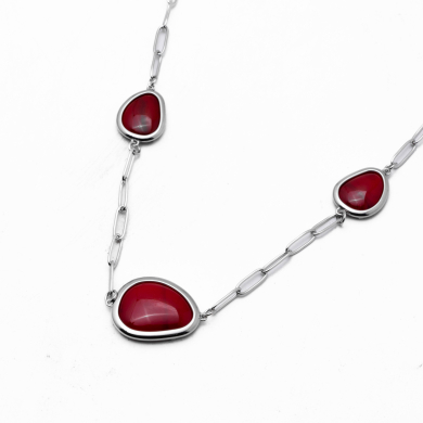 COLLAR ZO13505N PLATEADO+ROJO Acero Inoxidable E59