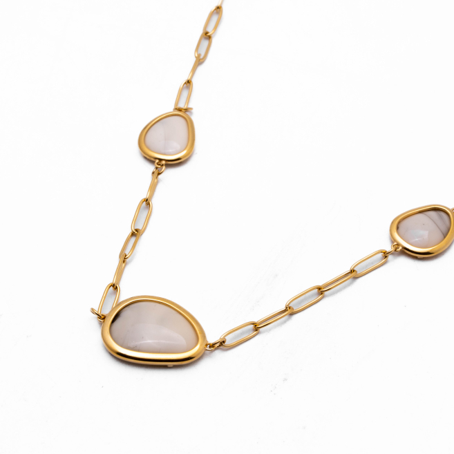 COLLAR ZO13505N DORADO+BEIG Acero Inoxidable