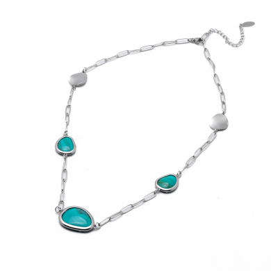 COLLAR ZO13505N PLATEADO+AZUL Acero Inoxidable