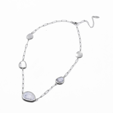 COLLAR ZO13505N PLATEADO+BLANCO Acero Inoxidable