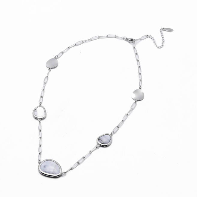 COLLAR ZO13505N PLATEADO+BLANCO Acero Inoxidable E59