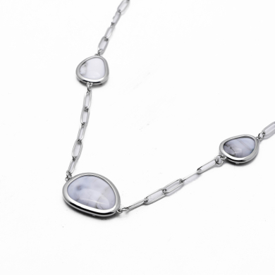COLLAR ZO13505N PLATEADO+BLANCO Acero Inoxidable E59