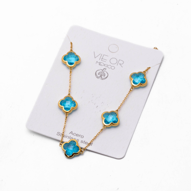 COLLAR ZO13947N DORADO+AZUL CLARO Acero Inoxidable E17