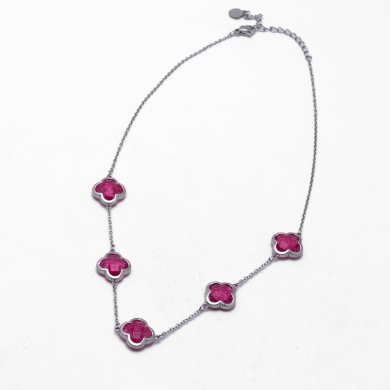 COLLAR ZO13947N PLATEADO+FUXIA Acero Inoxidable E17