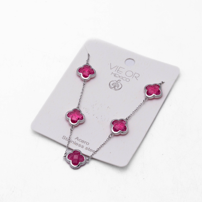 COLLAR ZO13947N PLATEADO+FUXIA Acero Inoxidable E17