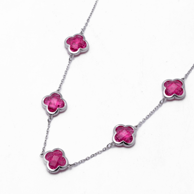 COLLAR ZO13947N PLATEADO+FUXIA Acero Inoxidable E17