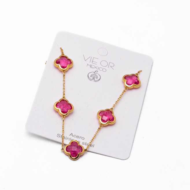 COLLAR ZO13947N DORADO+FUXIA Acero Inoxidable E17