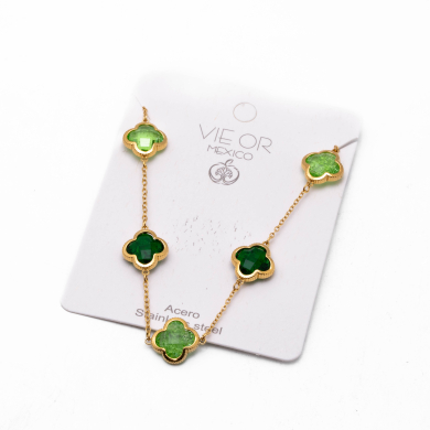 COLLAR ZO13947N DORADO+VERDE OSCURO Acero Inoxidable E17