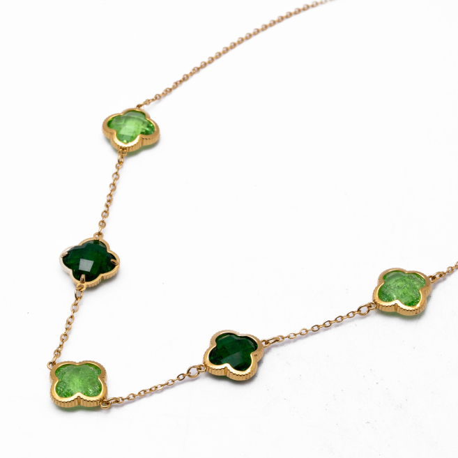 COLLAR ZO13947N DORADO+VERDE OSCURO Acero Inoxidable E17