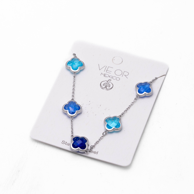 COLLAR ZO13947N PLATEADO+AZUL Acero Inoxidable E17
