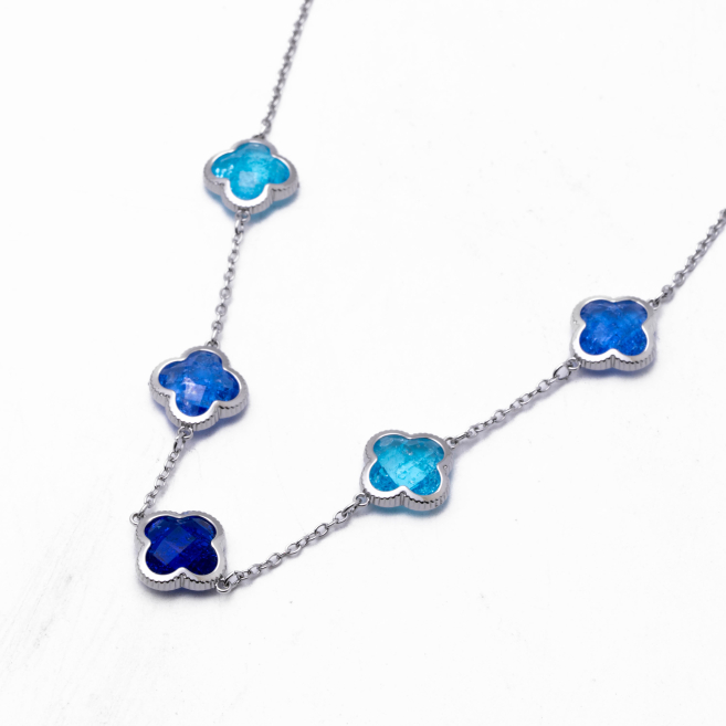 COLLAR ZO13947N PLATEADO+AZUL Acero Inoxidable E17