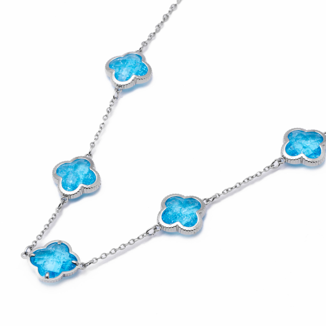 COLLAR ZO13947N PLATEADO+AZULON Acero Inoxidable E17