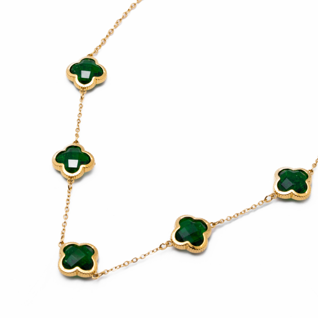 COLLAR ZO13947N DORADO+VERDE OSCURO Acero Inoxidable E17