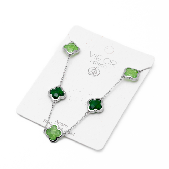COLLAR ZO13947N PLATEADO+VERDE Acero Inoxidable E17