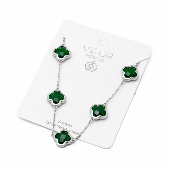 COLLAR ZO13947N PLATEADO+VERDE OSCURO Acero Inoxidable E17