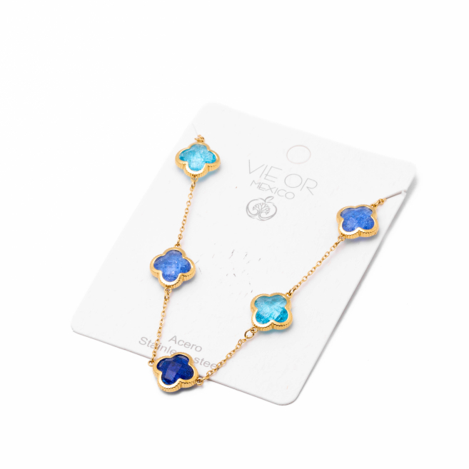 COLLAR ZO13947N DORADO+AZUL Acero Inoxidable E17