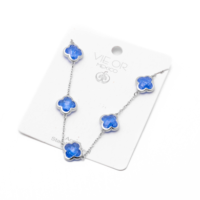 COLLAR ZO13947N PLATEADO+AZUL CRARO Acero Inoxidable E17