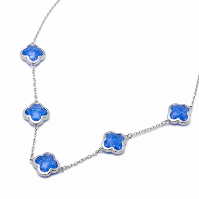 COLLAR ZO13947N PLATEADO+AZUL CRARO Acero Inoxidable E17