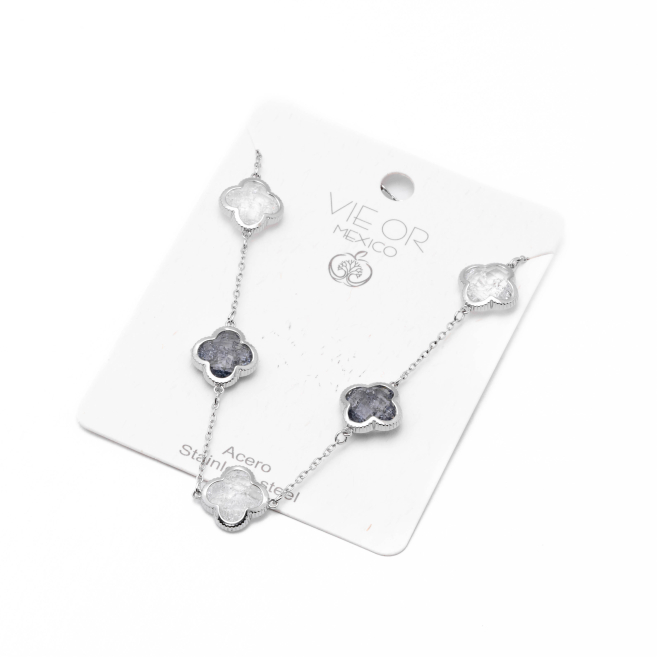 COLLAR ZO13947N PLATEADO+BLANCO Acero Inoxidable E17