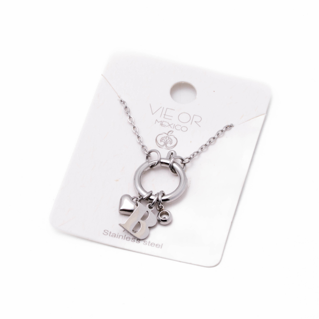 COLLAR COCN INICIAL ZO14056N PLATEADO B Acero Inoxidable E13