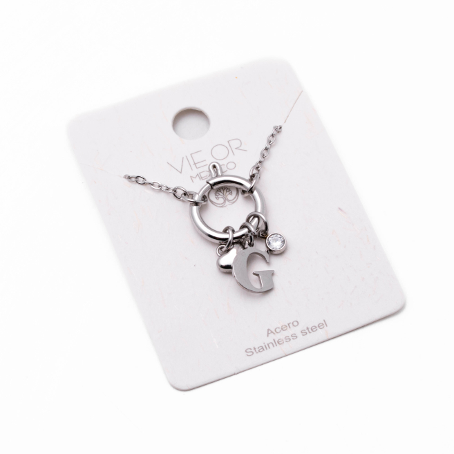 COLLAR COCN INICIAL ZO14056N PLATEADO G Acero Inoxidable E13