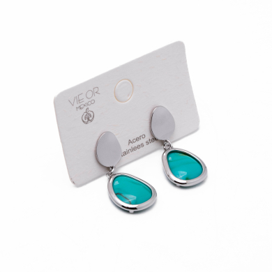 ARETES ZO13504E PLATEADO+AZUL Acero Inoxidable G34