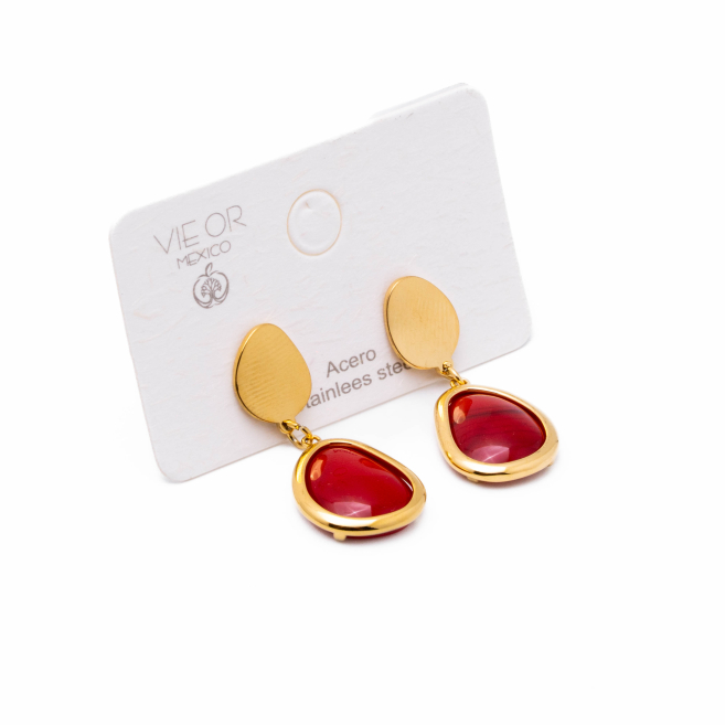 ARETES ZO13504E DORADO+ROJO Acero Inoxidable G34