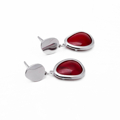ARETES ZO13504E PLATEADO+ROJO Acero Inoxidable G34