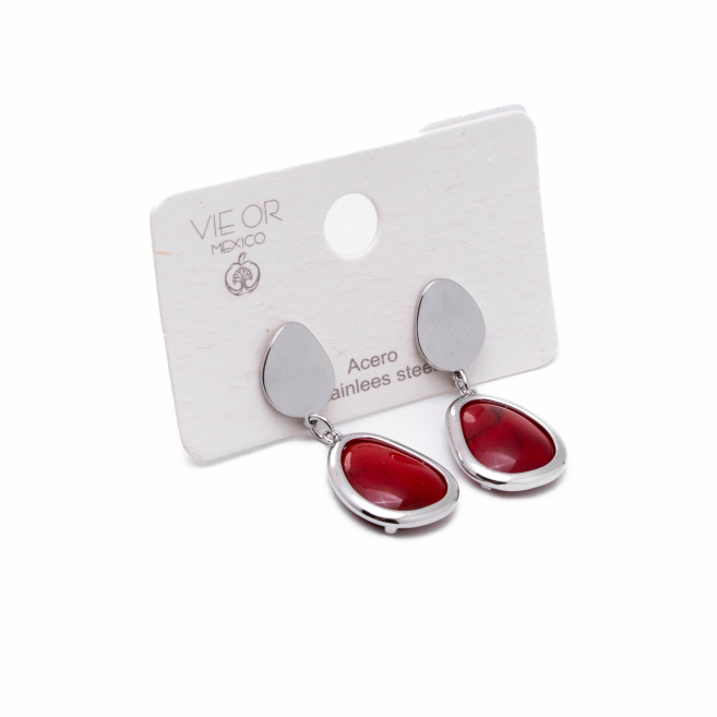 ARETES ZO13504E PLATEADO+ROJO Acero Inoxidable G34