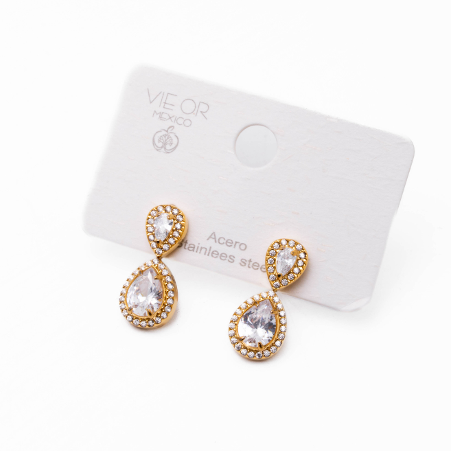 ARETES ZO15021E DORADO+BLANCO Acero Inoxidable F53