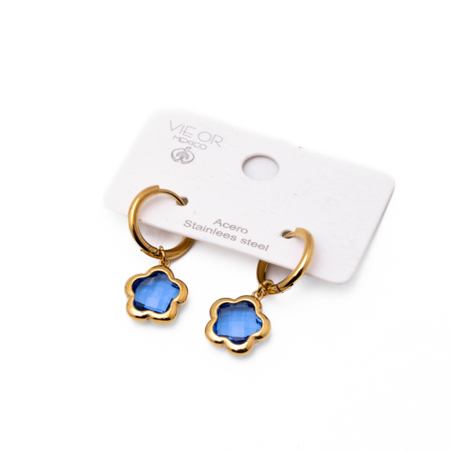 ARETES ZO14522E DORADO+AZUL CRARO Acero Inoxidable G35